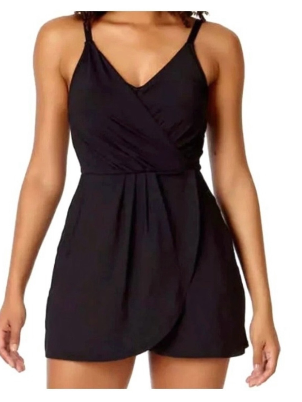 LANDS' END Women's Large
 UPF 50 Black Tulip Wrap Swim Dress